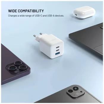 Fixed Mini 2x USB-C and USB GaN Charger 65W White