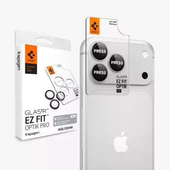 Ochranné sklíčko objektivu fotoaparátu Spigen Optik Pro GLAS.tR EZ FIT, 2 ks, pro iPhone 18 Pro / 18 Pro Max – stříbrné