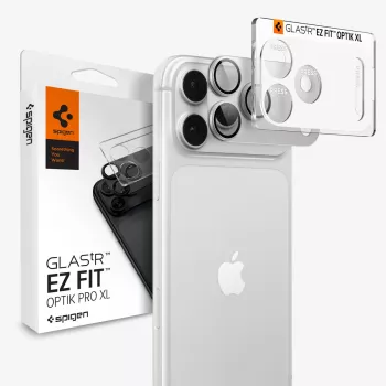 Ochranné sklíčko objektivu fotoaparátu Spigen Optik Pro GLAS.tR EZ FIT pro iPhone 18 Pro – stříbrné