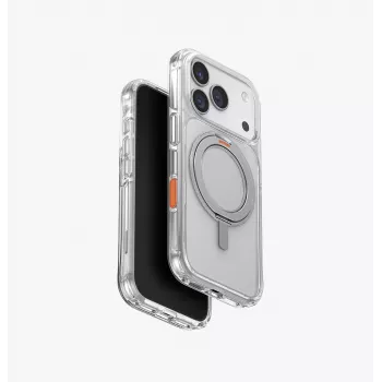 Pouzdro UNIQ Swivix pro iPhone 17 Pro s otočným stojánkem 360°, průhledné