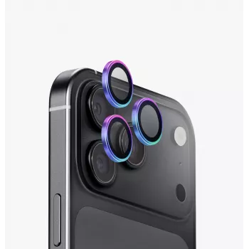 Ochrana objektivu fotoaparátu UNIQ Optix Aluguard (DX2) pro iPhone 18 Pro / iPhone 18 Pro Max, iridescentní s aplikátorem