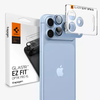 Ochranné sklo fotoaparátu Spigen Optik Pro XL GLAS.TR EZ FIT pro iPhone 18 Pro Max – světle modré