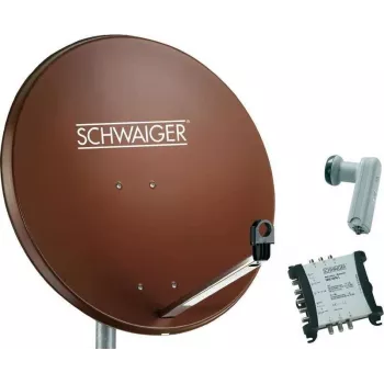 SAT systém SCHWAIGER 80 cm pro 6 účastníků, Quattro LNB (bez switche), cihlově červený s multispínačem 5/6