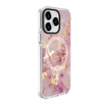 Pouzdro Evelatus pro Apple iPhone 15 Pro PC+TPU s MagSafe – mramorově růžové