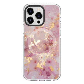 Pouzdro Evelatus pro Apple iPhone 15 Pro PC+TPU s MagSafe – mramorově růžové