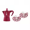 Bialetti Candyland Moka Express 3TZ Manual Coffee Maker Set, 150 ml, Red + 2 Cups