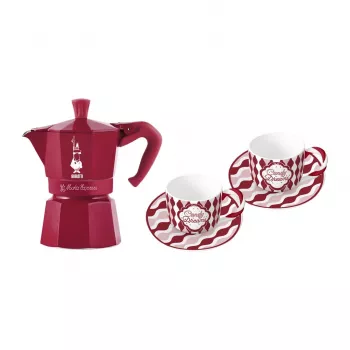 Sada ručního kávovaru Bialetti Candyland Moka Express 3TZ, 150 ml, červená + 2 šálky