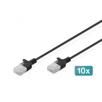 DIGITUS Slim Cat6 U/UTP Patch Cable RJ45, 0.3 m, Black, LSZH, 10-Pack