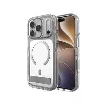 Pouzdro Zagg Santa Cruz Snap Metallic se stojánkem pro iPhone 18 Pro / 17 Pro, stříbrné