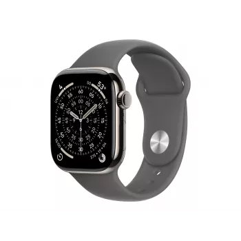 Chytré hodinky Apple Watch Series 11 GPS + Cellular 42 mm, titanové pouzdro Natural s šedým sportovním páskem - S/M