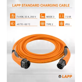 LAPP MOBILITY nabíjecí kabel Type 2, až 7,4 kW, 7 m, oranžový (61791)