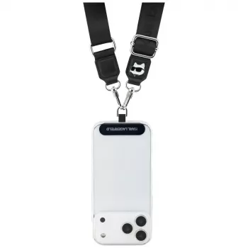Univerzální popruh Karl Lagerfeld Tether Patch Choupette Metal Logo, černý, KF002656