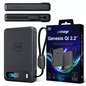 Bezdrátová nabíječka 3mk incharge Genesis Qi2 25W + PD 45W s vestavěným kabelem USB-C, černá