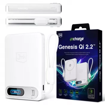 Bezdrátová nabíječka 3mk incharge® Genesis Qi 2 25W + PD45W, vestavěný kabel USB-C, bílá