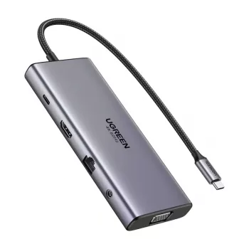 USB-C hub Ugreen CM639, HDMI, VGA, 2x USB-C 3.2 10 Gbps, 2x USB, SD/TF, RJ45, Aux 3,5 mm, PD, 4K 60 Hz