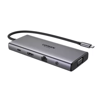 USB-C hub Ugreen CM639, HDMI, VGA, 2x USB-C 3.2 10 Gbps, 2x USB, SD/TF, RJ45, Aux 3,5 mm, PD, 4K 60 Hz