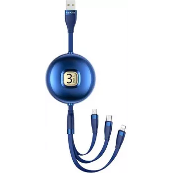 3v1 USB kabel Usams U69 (Lightning / Micro-USB / USB-C), 1 m, modrý
