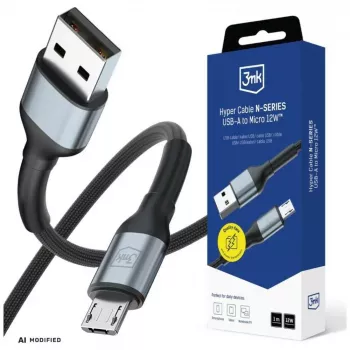 Kabel USB-A na Micro-USB 3mk Hyper Cable N-Series, 1 m, 12 W, černý