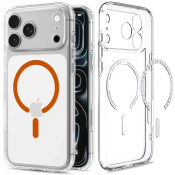 Pouzdro MagSafe Spigen Ultra Hybrid pro iPhone 17 Pro Max / 18 Pro Max, transparentní/oranžové (ACS12122)
