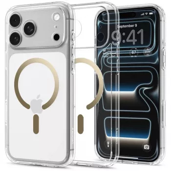 Pouzdro MagSafe Spigen Ultra Hybrid pro iPhone 17 Pro / 18 Pro, transparentní/zlaté (ACS12157)