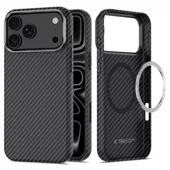 Pouzdro MagSafe Tech-Protect Ion Carbon pro iPhone 17 Pro / 18 Pro, černé/stříbrné