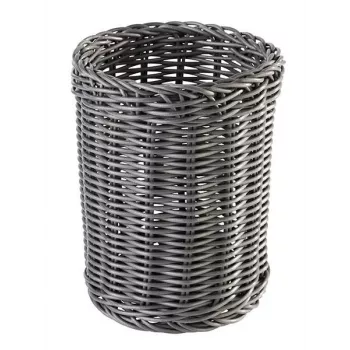 Koš na příbory APS ECONOMIC, průměr: 120 mm, šedý z polypropylenu, ručně pletený, výška: 150 mm