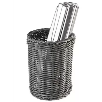 Koš na příbory APS ECONOMIC, průměr: 120 mm, šedý z polypropylenu, ručně pletený, výška: 150 mm