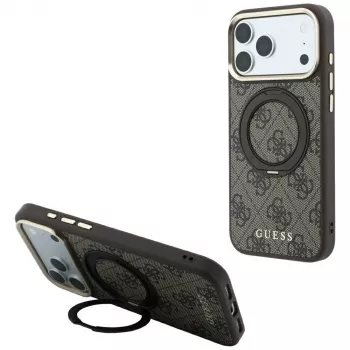 Pouzdro Guess Ring Stand 360 4G Classic Logo MagSafe pro iPhone 18 Pro / 17 Pro, hnědé
