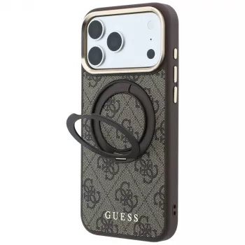 Pouzdro Guess Ring Stand 360 4G Classic Logo MagSafe pro iPhone 18 Pro / 17 Pro, hnědé