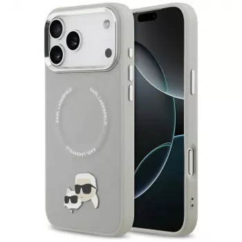 Pouzdro Karl Lagerfeld Karl & Choupette Pins MagSafe pro iPhone 17 Pro, šedé