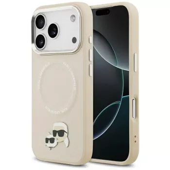 Pouzdro Karl Lagerfeld Karl & Choupette Pins MagSafe pro iPhone 17 Pro Max béžové