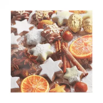 Vánoční ubrousky PAPSTAR „Cinnamon Stars“ 330 x 330 mm, potištěné, 1/4 sklad, 3vrstvé