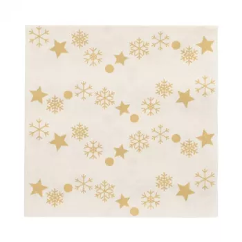 Vánoční ubrousky PAPSTAR „Golden Snowflakes“ 330 x 330 mm, potištěné, 1/4 sklad, 3vrstvé