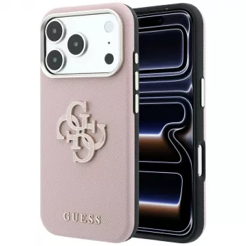Pouzdro Guess Grained & Big Resin Logo pro iPhone 18 Pro / 17 Pro, růžové