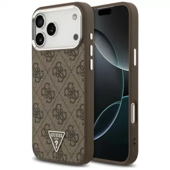 Pouzdro Guess 4G Triangle Logo MagSafe pro iPhone 18 Pro Max / 17 Pro Max, hnědé/stříbrné