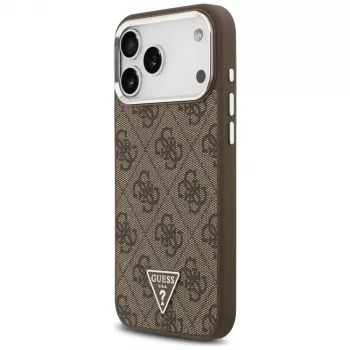Pouzdro Guess 4G Triangle Logo MagSafe pro iPhone 18 Pro Max / 17 Pro Max, hnědé/stříbrné