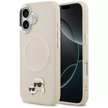 Pouzdro Karl Lagerfeld Karl & Choupette Pins MagSafe pro iPhone 17, béžové