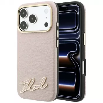 Pouzdro Karl Lagerfeld s jemně zrnitým povrchem a pryskyřičným logem, MagSafe, pro iPhone 18 Pro / 17 Pro, růžové