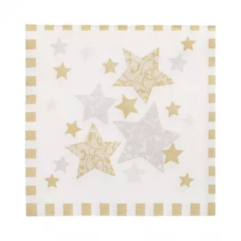 Ubrousky PAPSTAR Stardust bílé, zlaté 3vrstvé 33,0 x 33,3 cm, 100 ks