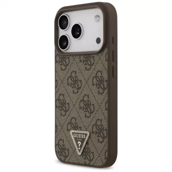 Pouzdro Guess Leather 4G Triangle Strass MagSafe pro iPhone 18 Pro / 17 Pro, hnědé