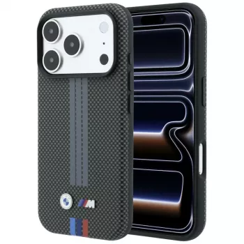 Pouzdro BMW M Quadrille Kevlar Tricolor Print Lines MagSafe pro iPhone 18 Pro / 17 Pro, antracitové