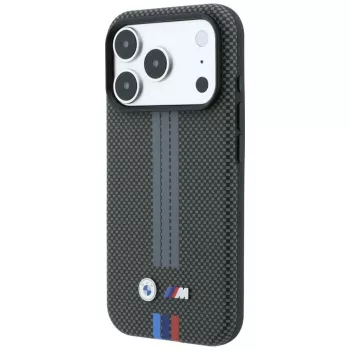 Pouzdro BMW M Quadrille Kevlar Tricolor Print Lines MagSafe pro iPhone 18 Pro / 17 Pro, antracitové