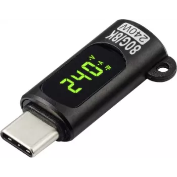 Adaptér Renkforce USB-C® [1x USB-C® samec - 1x USB-C® samice (Power Delivery)] s LED displejem nabíjení (napětí/proud/výkon), 8K UHD