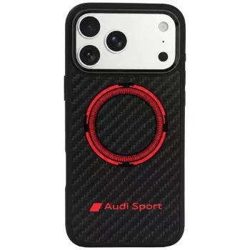 Pouzdro MagSafe z uhlíkových vláken Audi RSQ Carbon Fiber Sport Red Circle pro iPhone 18 Pro Max / 17 Pro Max, černé