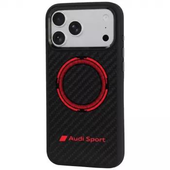Pouzdro MagSafe z uhlíkových vláken Audi RSQ Carbon Fiber Sport Red Circle pro iPhone 18 Pro Max / 17 Pro Max, černé