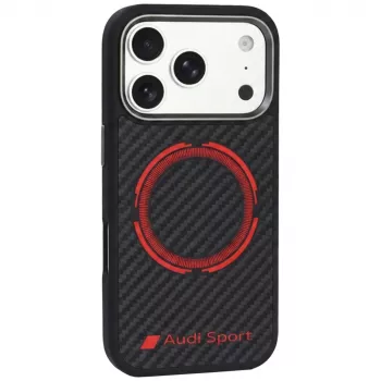 Audi RSQ Carbon Fiber Sport Red Circle MagSafe Case for iPhone 18 Pro / 17 Pro, Black