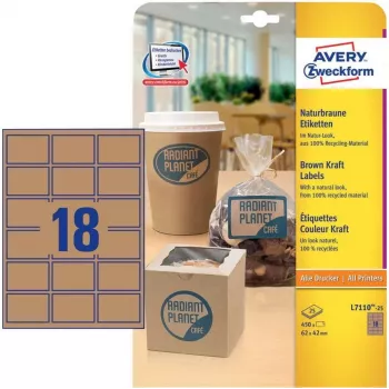 Etikety Avery Zweckform L7110-25, permanentní lepidlo, přírodně hnědé, 62 x 42 mm, 450 ks (25 listů x 18)