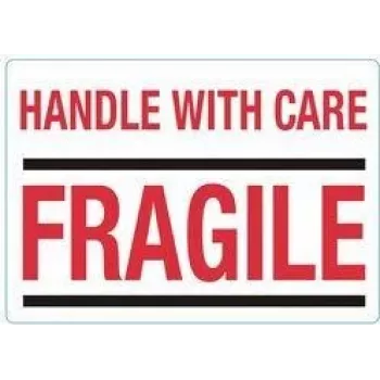 Výstražné etikety rillprint HANDLE WITH CARE / FRAGILE, permanentní lepidlo, bílá/červená