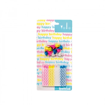 Bolsius Birthday Cake Candles with Holders, 12 pcs, Multicoloured