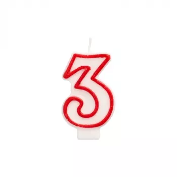 Papstar Number Candle “3”, 7.3 cm, White/Red